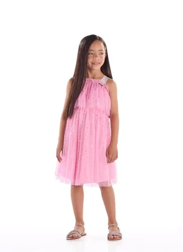 Vestido Infantil de Festa em Tule com Forro em Algodão Rosa Claro