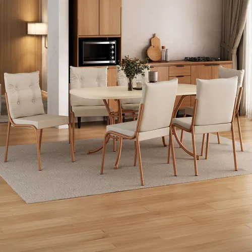 Conjunto Sala de Jantar 6 Cadeiras Madrid Carraro Off Rose