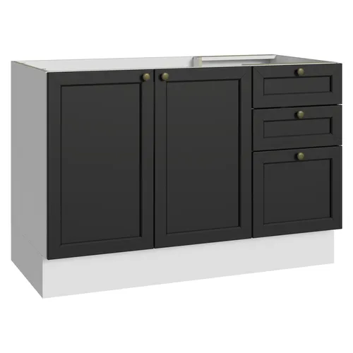 Balcão de Pia 120 x 60 cm 2 Portas 3 Gavetas (Sem Tampo) Branco/Preto Vik Madesa