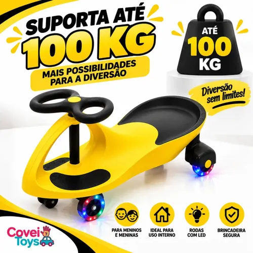 Carrinho Infantil Rolimã Car Covei Toys Suporta 100kg Drift com Led Cor Amarelo