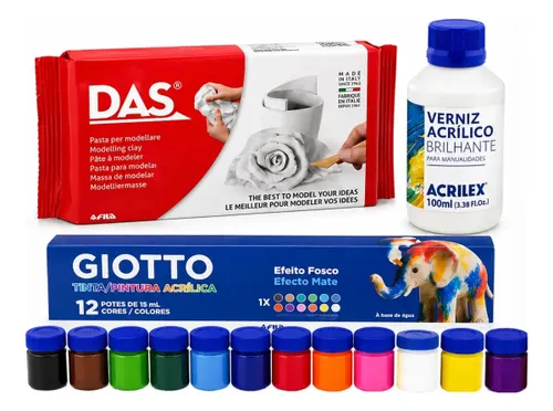 Massa para Modelar das 500g com Tinta Acrílica 12un e Verniz