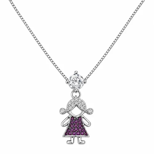 Colar 45 cm com Pingente Menina com Zircônia Rubi e Zircônias em Prata 925