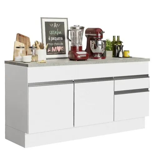 Balcão Madesa Glamy 150 cm 2 Portas e 2 Gavetas (Com Tampo) Branco