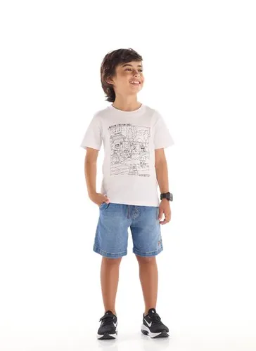 Camiseta Infantil Unissex com Kit de Canetinhas para Pintar Branco