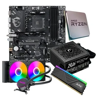 Placa-Mãe MSI B550M Gaming Plus WiFi6E + Ryzen 7 5700X + Water Cooler MACH1 Logic 240mm + Memória XPG 8GB + Fonte 500W