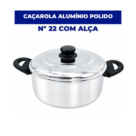Caçarola de Alumínio  Polido Nº 22 com Alça – 3,8 Litros com Tampa | Fabricada pela Indústrias Fênix