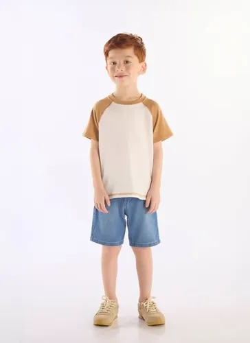 Camiseta Infantil Masculina Manga Curta Raglan (Off White) Up Baby