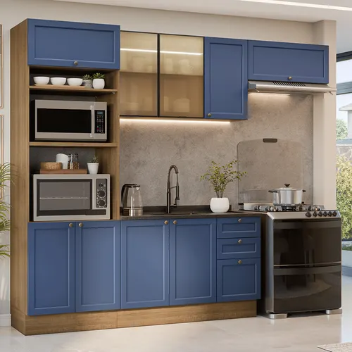 Armário de Cozinha Completa 270 cm Rustic/Azul Vik Madesa 08