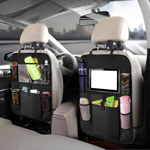 Bolsa de armazenamento para encosto de carro, cor preta, com proteção contra chutes, bolsa de armazenamento para carro, bolsa de armazenamento em tecido Oxford para o encosto do banco, bolsa plana para o encosto do banco do carro, 1 unidade.