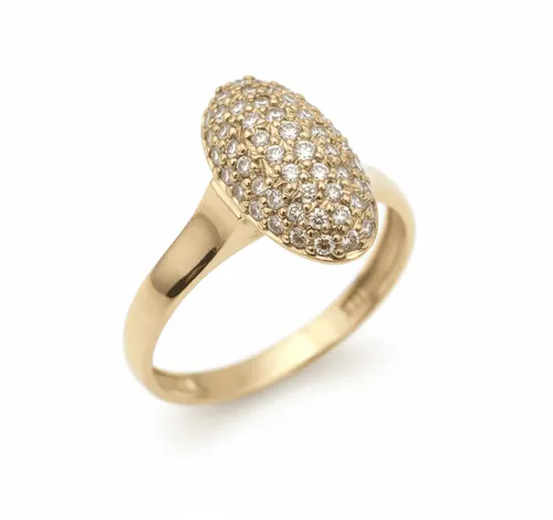Anel Oval de 1,5 cm com Brilhantes Cravados em Ouro 18K
