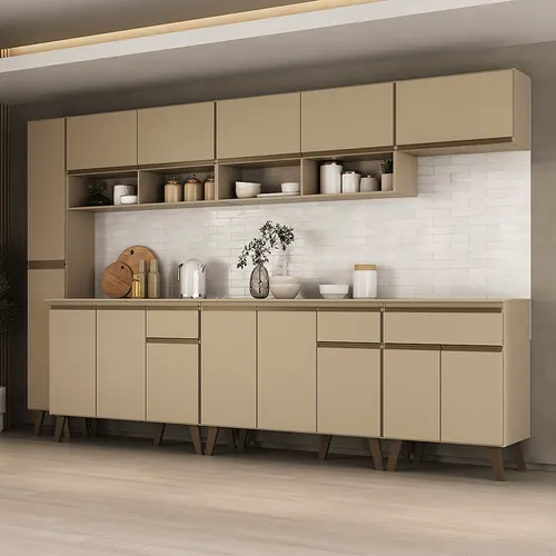 Armário de Cozinha Completa Atlanta Alba Carraro Amêndoa