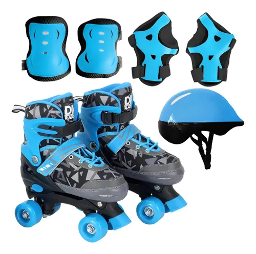 Patins Infantil Até 80kg Ajustável C/ Proteção Azul Menino Tamanho dos Patins G (38 41)