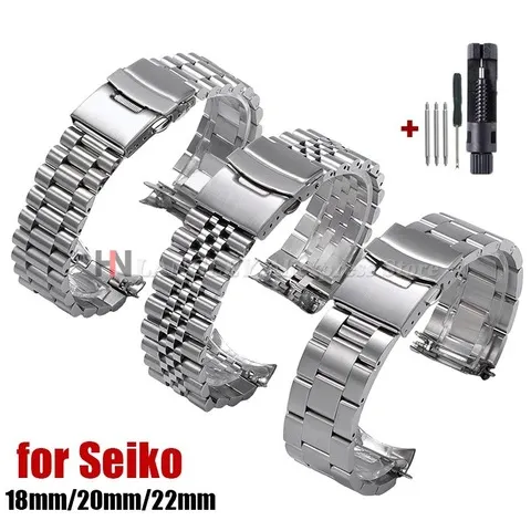 Pulseira de relógio de aço inoxidável sólido para seiko 5 skx009/007 para jubileu para oyster relógio de extremidade curvada 18mm 20mm 22mm pulseira esportiva masculina