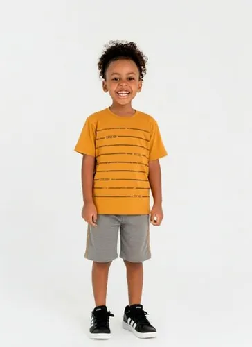 Conjunto Infantil com Camiseta e Bermuda para Menino (Marrom) Guloseima
