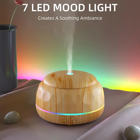 Difusor de Óleo Essencial e Umidificador de Ar para Ambiente, Máquina de Aroma com Timer Remoto, Ultrassônico, USB, Luz LED de Ambiente 300ML