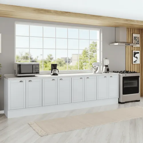 Armário de Cozinha Completa com Balcão Milla Ember Carraro Branco