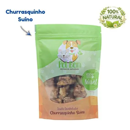 Churrasquinho Suíno Desidratado Petisco Natural para Cães e Gatos Pulmão Suíno