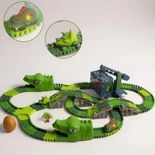 Pista de Carrinho Dinossauro com Luz 277 Peças Brinquedo Verde