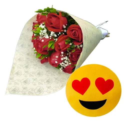 Kit Buquê de 12 Rosas Vermelhas & Emoji Apaixonado