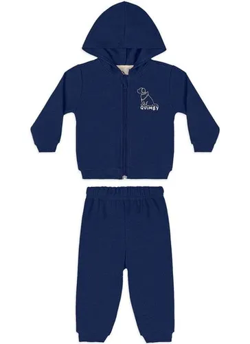 Conjunto para menino bebê com jaqueta e calça em gorgurão Azul Quimby