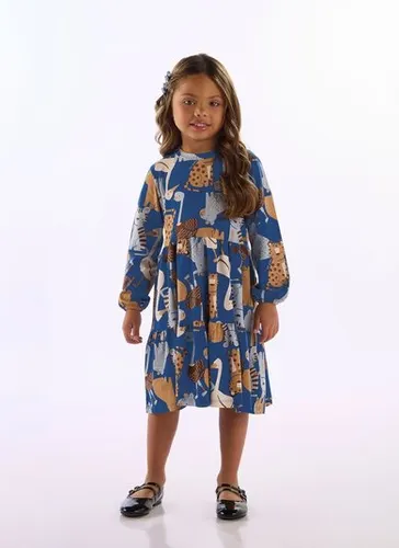 Vestido Infantil Menina em Cotton com Manga Longa Multicolor