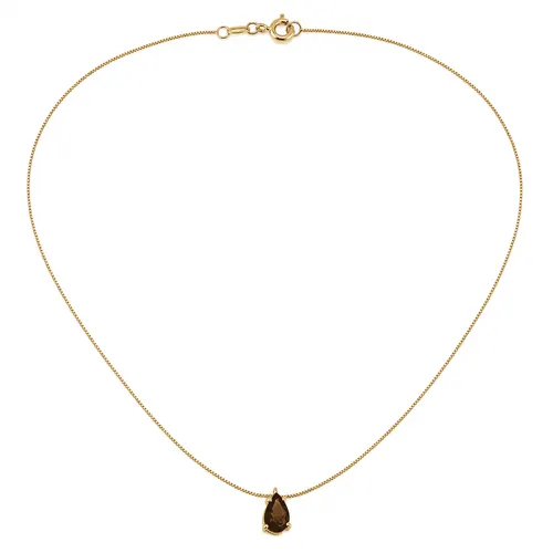 Colar Veneziana com Gota de Quartzo Fumê em Ouro 18K
