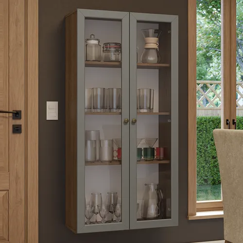 Cristaleira Suspensa 70 cm 2 Portas de Vidro Rustic/Cinza Vik Madesa