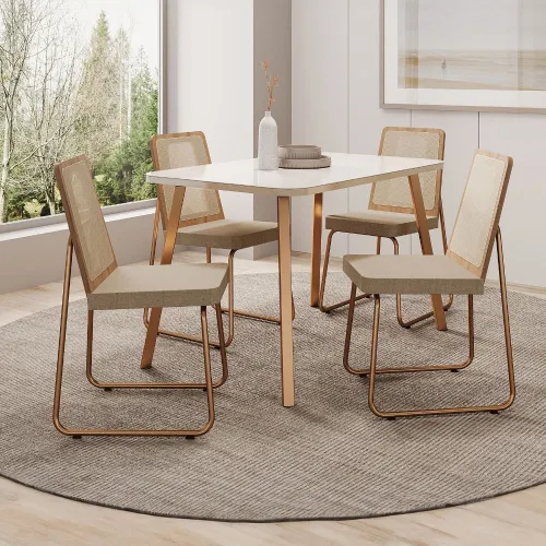 Conjunto Sala de Jantar 4 Dácia Carraro Gelo e Rosê