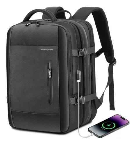 Mochila passeio Romantic Crown Executiva notebook impermeável cor preto design oxford 42L