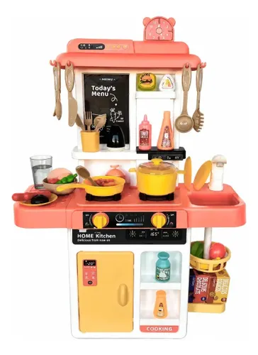 Cozinha de Brinquedo Infantil com Acessórios Sai Água e Som Rosa