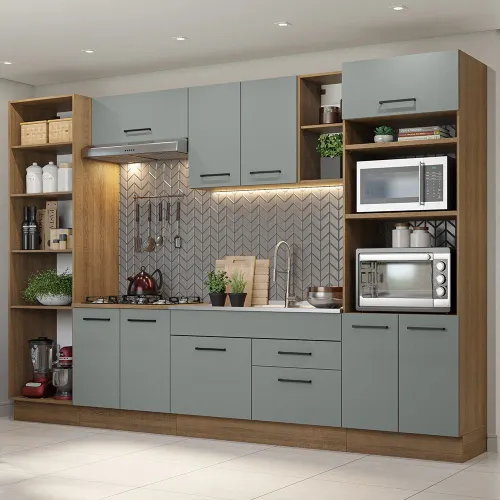 Armário de Cozinha Completa 330cm Rustic/Cinza Agata Madesa 02