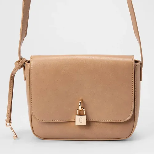 Bolsa Transversal Gabriela Média Detalhe Cadeado Bege