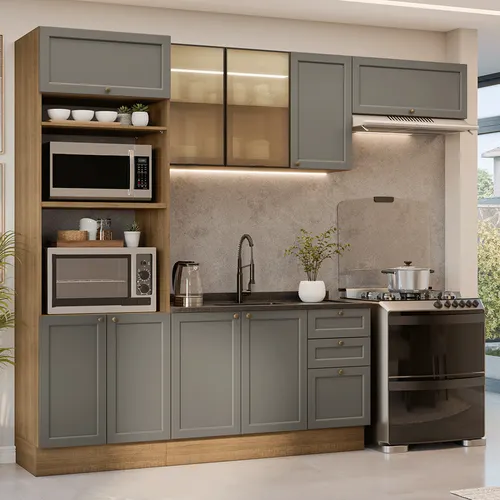Armário de Cozinha Completa 270 cm Rustic/Cinza Vik Madesa 08