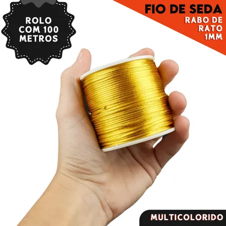 Fio de Seda Dourado - Cordão Rabo de Rato 1 Mm Rolo com 100 Metros - Nybc