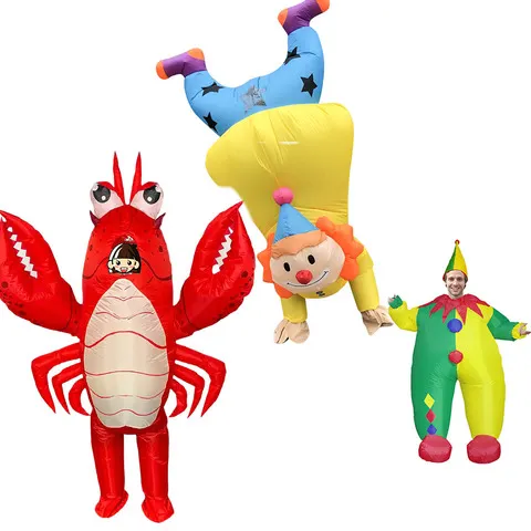 Fantasia de Palhaço Inflável para Adultos, Traje de Mascote de Palhaço Engraçado com Manobras de Manobra Invertida, com Ventilador e Bateria, para Festa de Halloween
