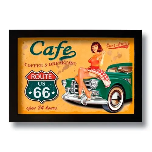 Quadro Decorativo Vintage Café Route 66 33x43 cm