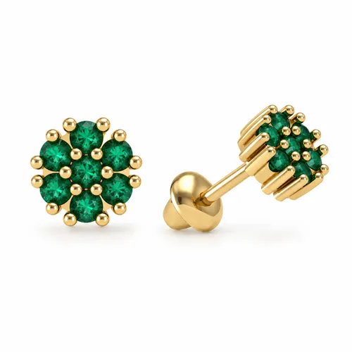 Brinco de 4 mm com 14 Zircônias Esmeralda em Ouro 18K