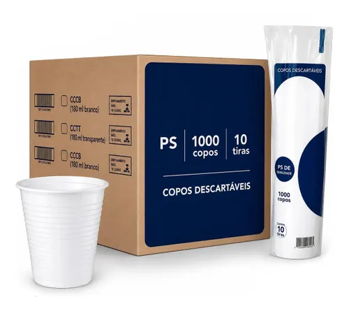 Caixa Copo Ps Descartável Branco 200ml 1000un