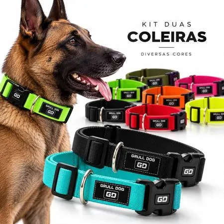 Kit 2 coleiras para cachorro regulável reforçada com fecho de segurança para passeio de cães