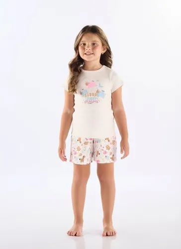 Pijama Infantil Blusa e Short em Suedine Estampado (Off White) Up Baby