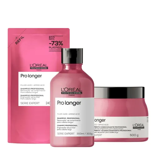 Kit L'Oréal Professionnel Pro Longer Shampoo 300ml Refil 240ml e Máscara 500g