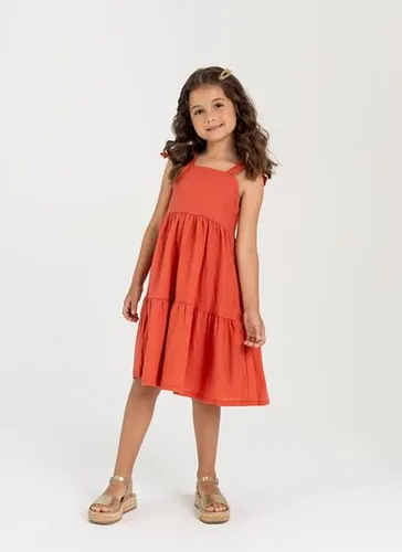 Vestido com Alças em Tecido para Menina Laranja
