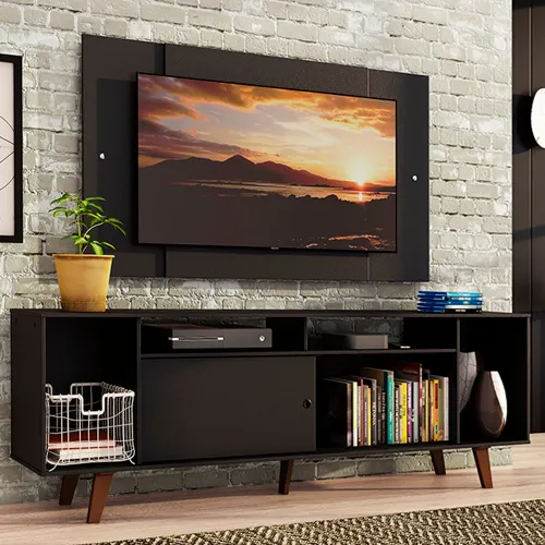 Rack Madesa Cancun com Pés e Painel para TV até 58 Polegadas Preto 8ND8