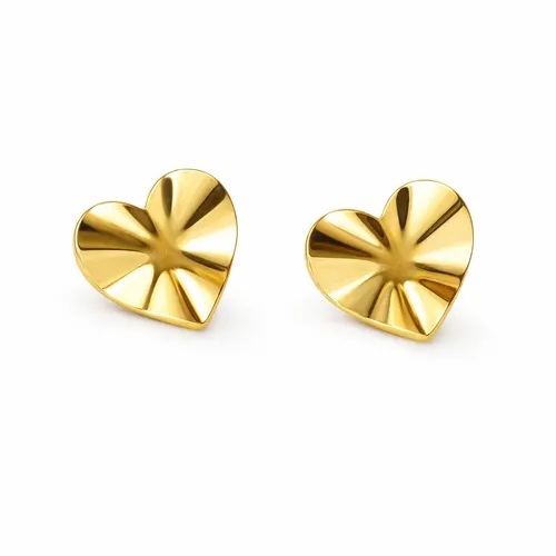 Brinco Coração Chapa Ondulada em Ouro 18K