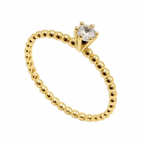 Anel Solitário Aro Bolinhas com Zircônia em Ouro 18K
