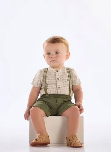 Conjunto Social Bebê Menino com Body e Bermuda Suspensório (Off White) Up Baby