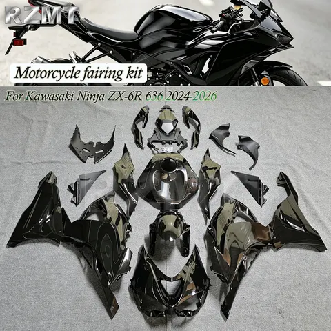 Novo Kit de Carenagens Moldadas para Motocicleta Kawasaki ZX6R ZX-6R 2025 2026-27, Carenado ZX636 2025, Preto Brilhante, Proteção da Carroceria