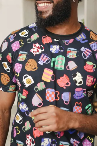 Camiseta Pijama Gola Careca Estampa Caneca Mania