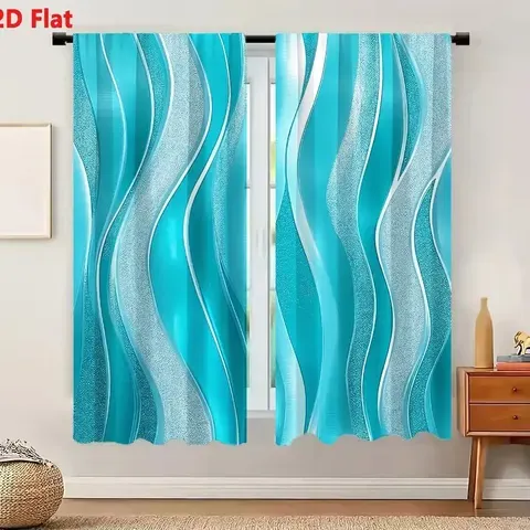 Cortinas modernas com padrão de ondas azuis para decoração de salas de estar, cortinas translúcidas para janelas.