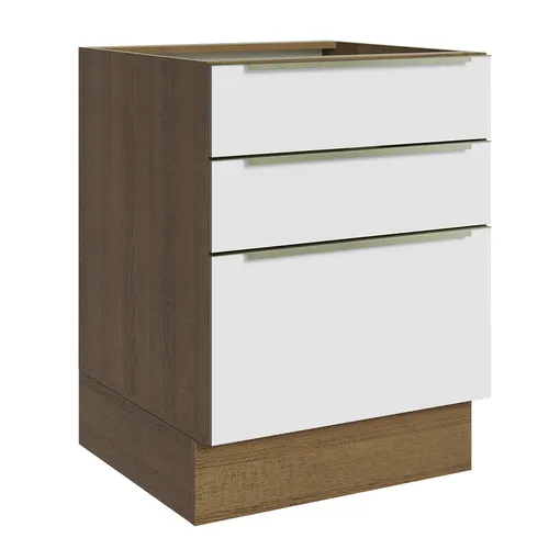 Balcão de Cozinha 60 x 60 cm 3 Gavetas (Sem Tampo) Rustic/Branco Veludo Lux Madesa